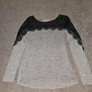 Gray and Black Lace Women's Top